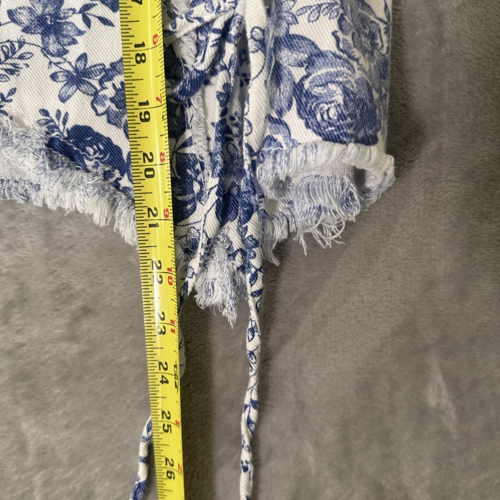 POL Womens Sz M Blue White Toile Denim Vest Cottagecore Boho Frayed Corset Ties - Picture 6 of 9